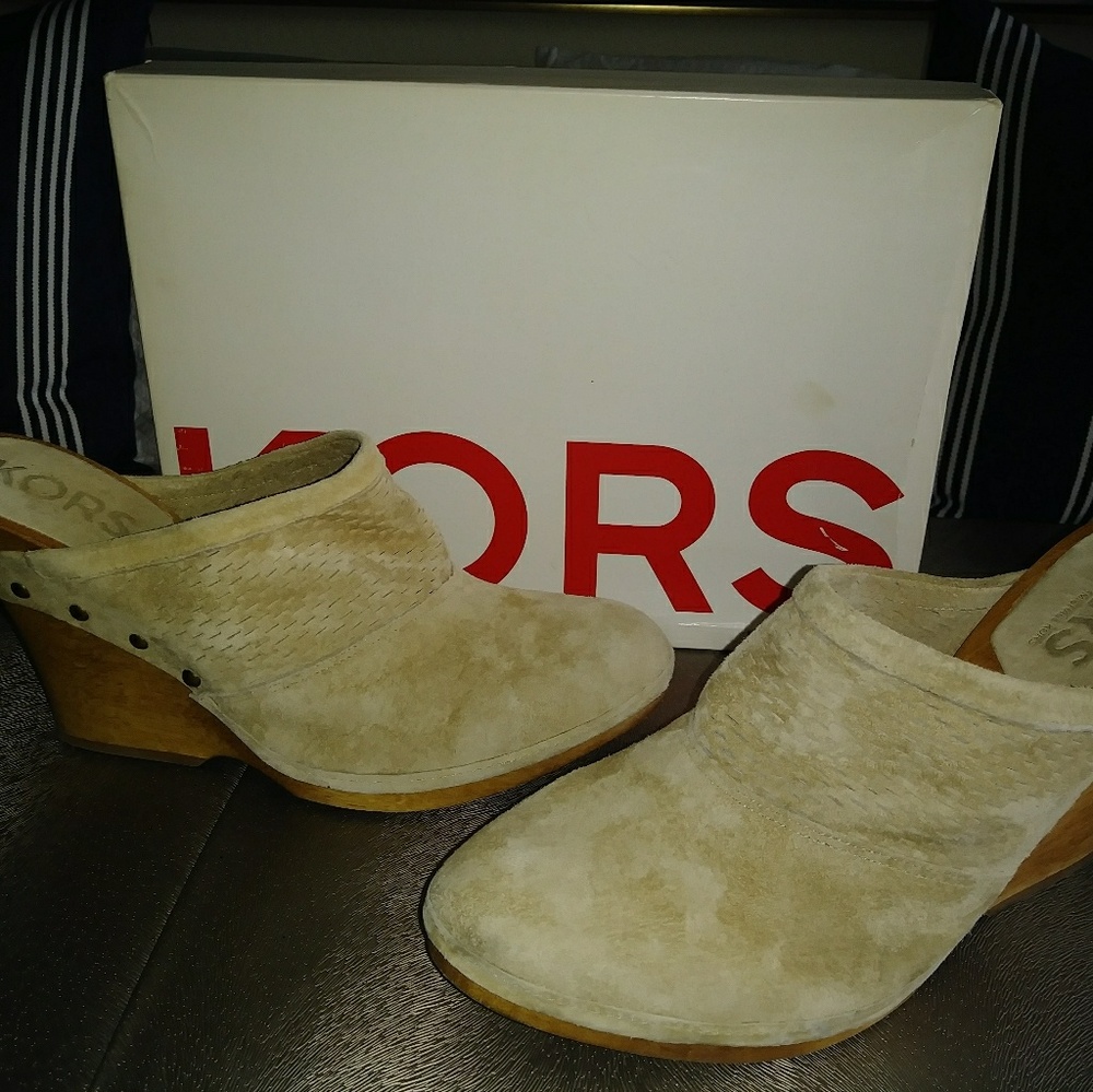 Michael Kors Camel Suede Clog Mule Shoes